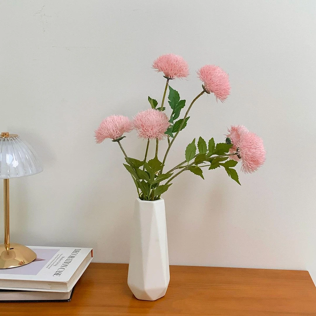 粉毛球仿真花软胶客轻奢三头清新手感摆设乔迁新居布置装饰品花艺