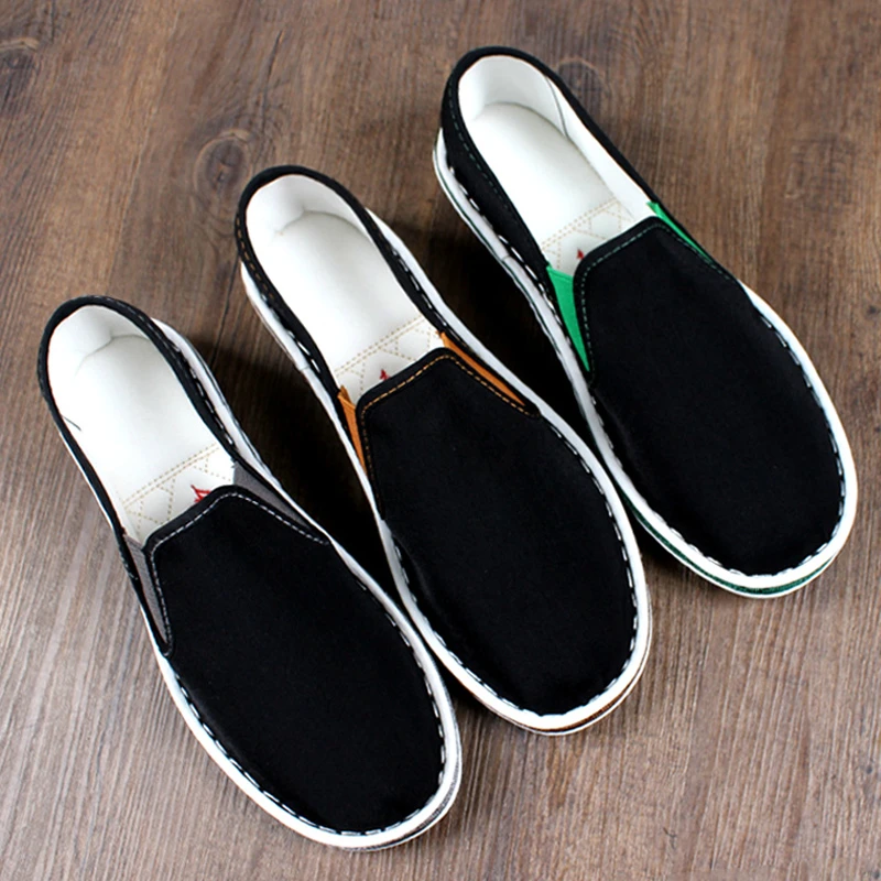 夏季新款老北京布鞋男款高档手工加厚千层底一脚蹬软底透气工作鞋