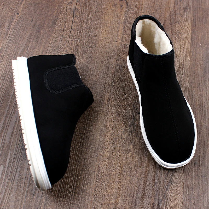 冬季新款高帮加绒棉鞋男加厚保暖老北京布鞋男款软底羊毛防滑轻便