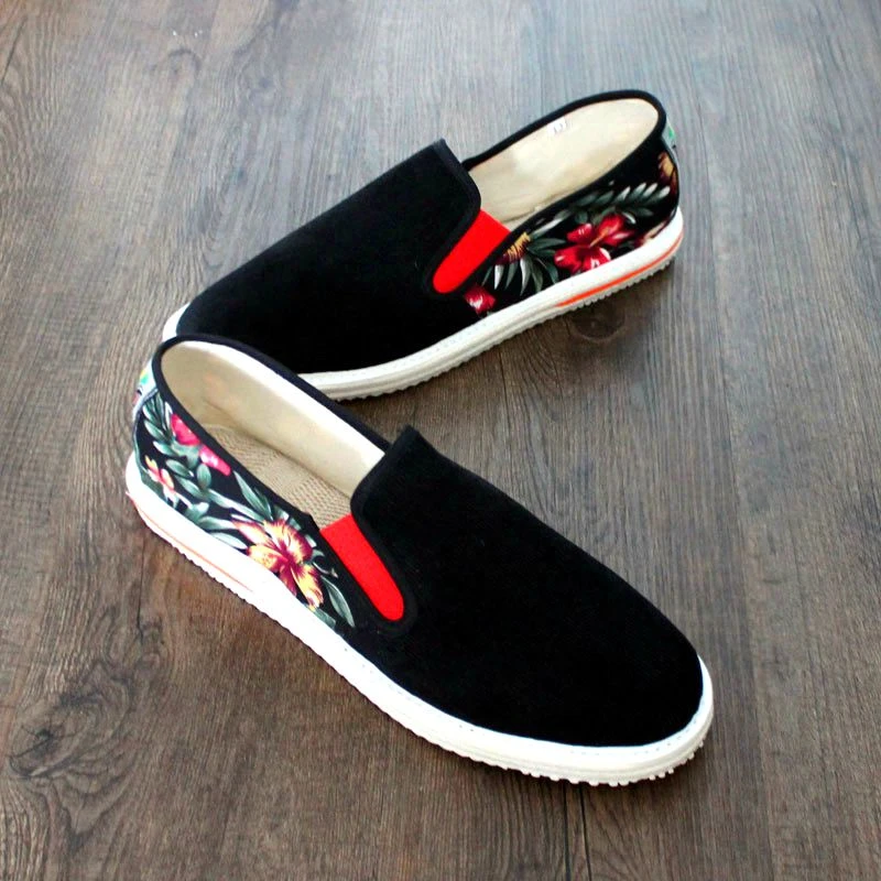 夏季老北京布鞋男士手工亚麻千层底黑色灯芯绒软底透气条绒懒汉鞋