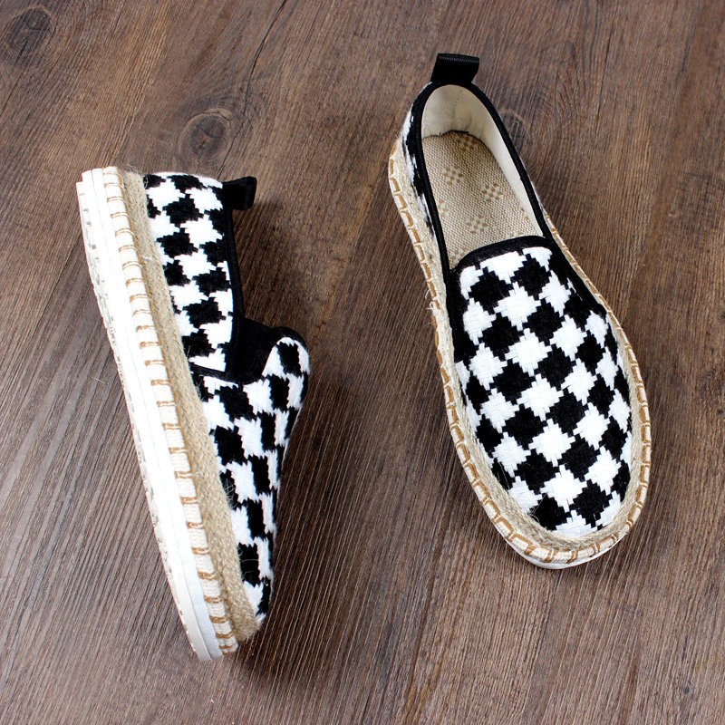 夏季新款老北京布鞋男款手工千层底透气格子高档软底防滑一脚蹬男