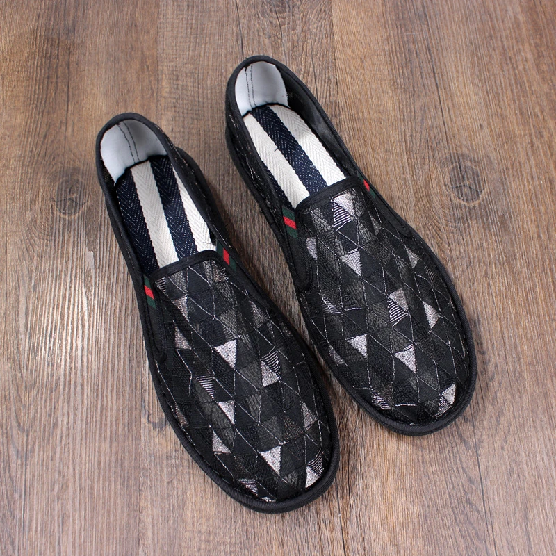 老北京布鞋男夏季透气防臭网鞋手工西山一脚蹬男士耐磨网面工作鞋