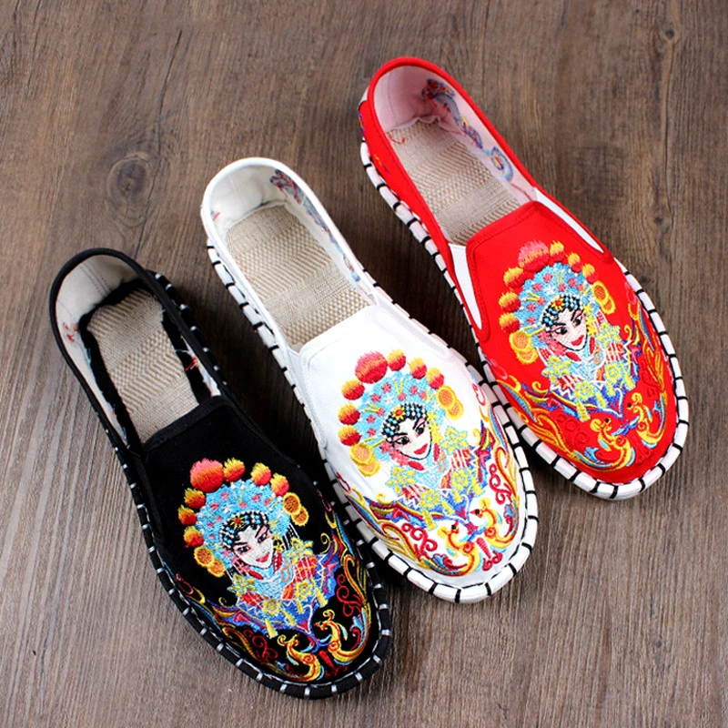 夏季新款老北京布鞋男款国风刺绣西山手工一脚蹬透气软底男士耐磨