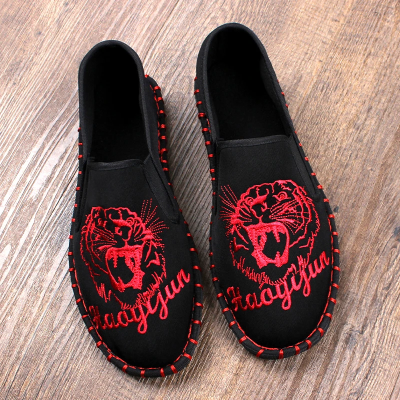 冬季新款老北京布鞋男加绒保暖一脚蹬棉鞋耐磨防滑开车软底二棉布