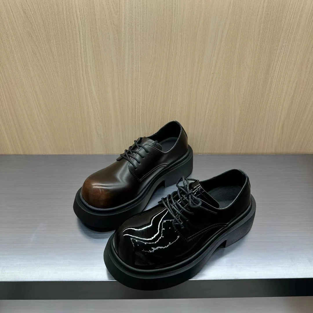 女2024秋季新款欧洲厚底休闲乐福百搭英伦风皮鞋圆头软底