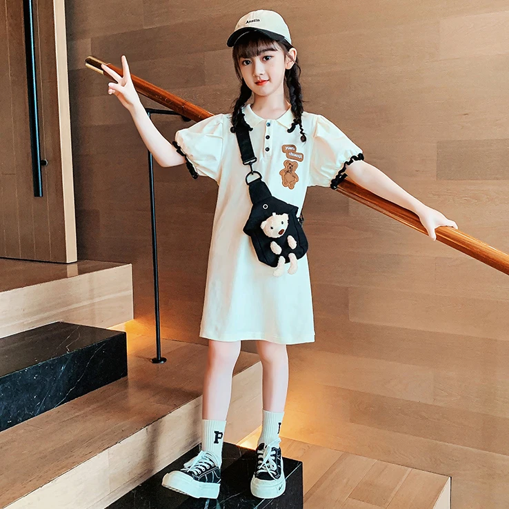 女童连衣裙夏装2023新款儿童裙子中大童洋气网红女孩POLO裙时尚