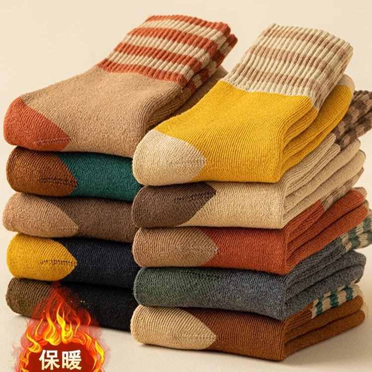 【5/10双装】加厚毛圈袜秋冬袜子女时尚保暖中筒袜日系毛巾月子长纹