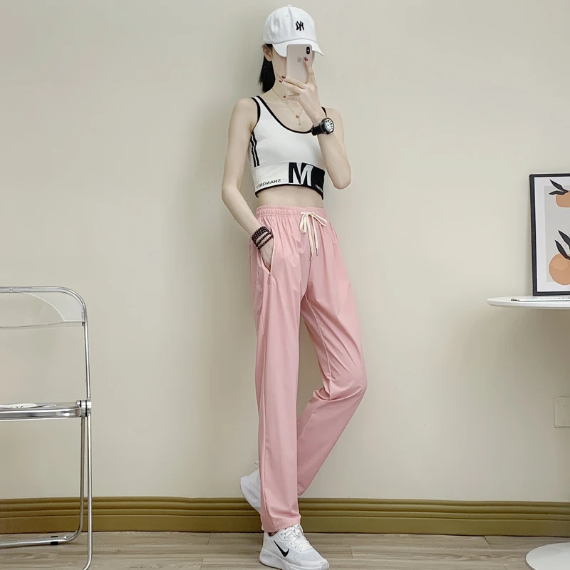 冰丝裤哈伦裤女款夏季束口宽松显瘦九分裤情侣时尚直筒运动裤男