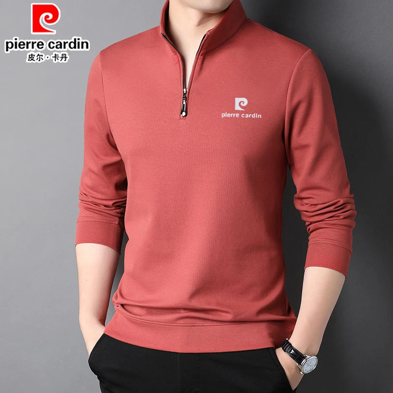 皮尔卡丹高档polo纯棉立领卫衣男士春秋潮流休闲长袖体恤衫上衣
