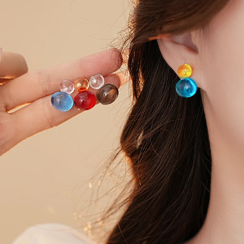 合金树脂耳饰 彩色多巴胺葫芦耳钉精致时尚百搭耳环高级感耳饰女