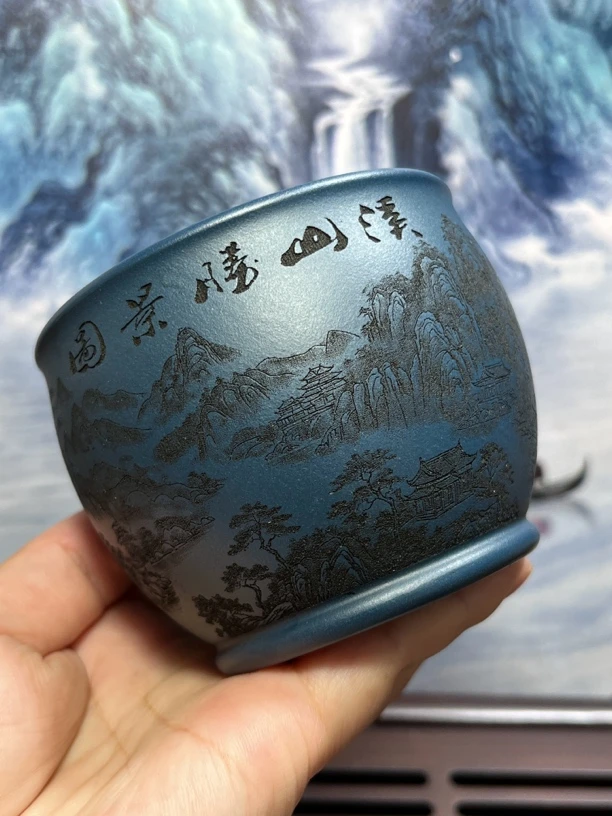 A62宜兴高端原矿苏门达腊青品茗茶器紫砂茶杯紫砂主人杯190cc