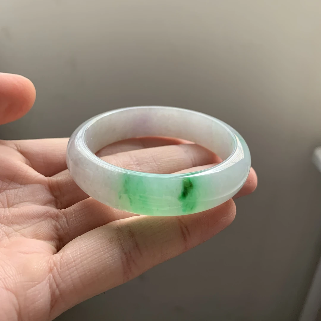 51.8春彩正圈缅甸天然翡翠A货手镯玉手镯女款细糯种紫底翡翠镯子