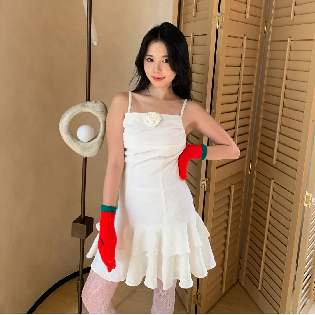 制造后花园*重工浮雕提花双层摆吊带连衣裙