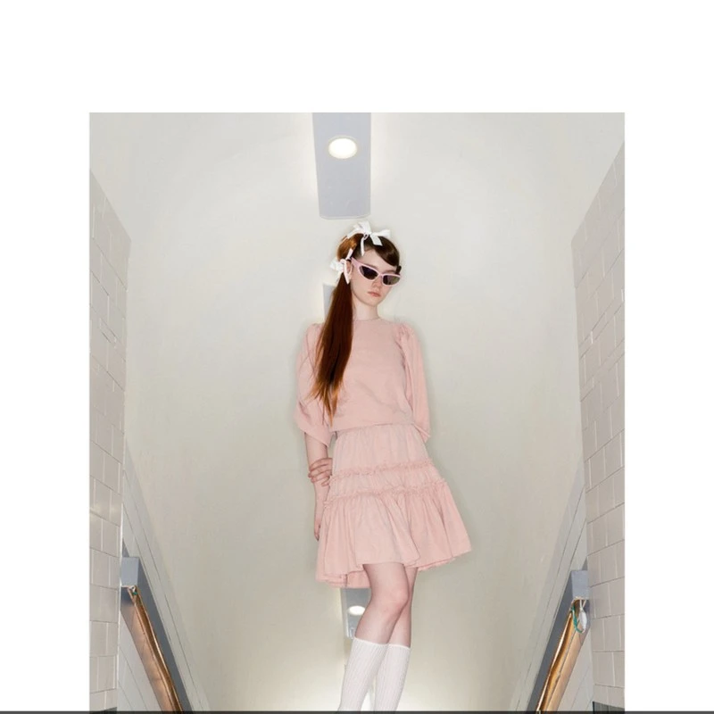 0517优雅旧时光褪色宫廷抽褶上衣半裙套装