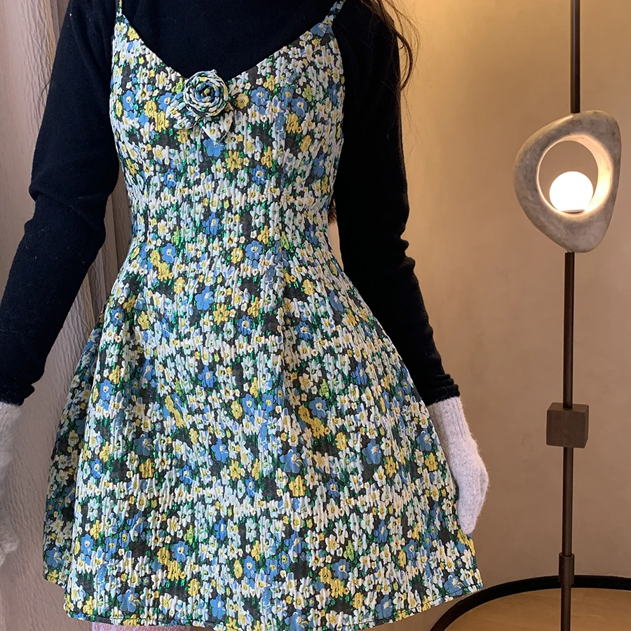 制造后花园*重工细金丝提花玫瑰花朵收腰连衣裙