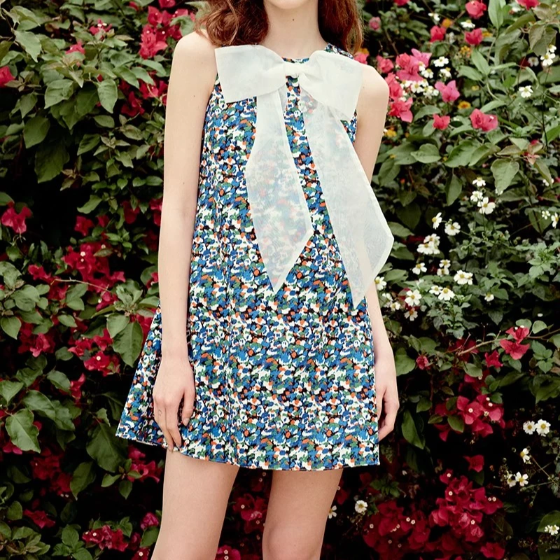 0323制造后花园*A字大蝴蝶结背心连衣裙