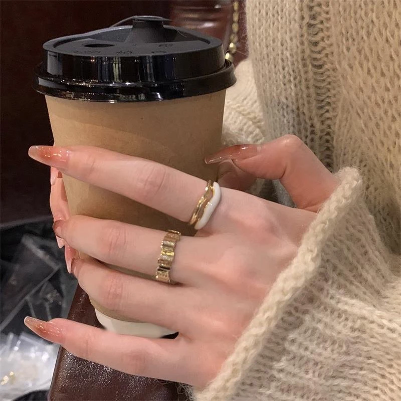 铜合金戒指 轻奢小众气质双层滴釉戒指女设计高级冷淡风极简指环