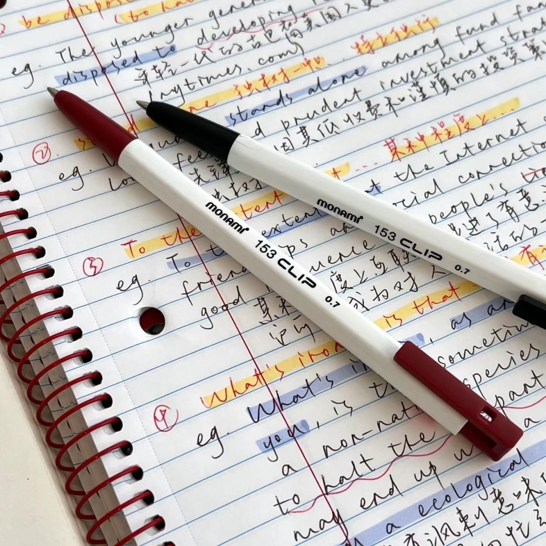 慕那美按动圆珠笔0.7mm六角刷题原珠笔1.0顺滑复古美式撞色153