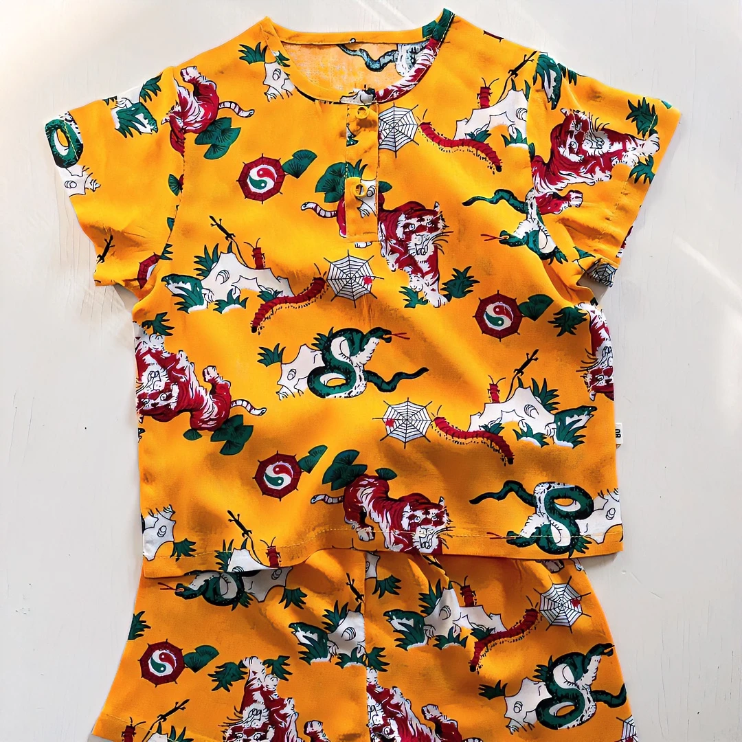 短袖+短裤套装儿童老虎衣五毒服碎花童装休闲夏时尚小童满印夏季