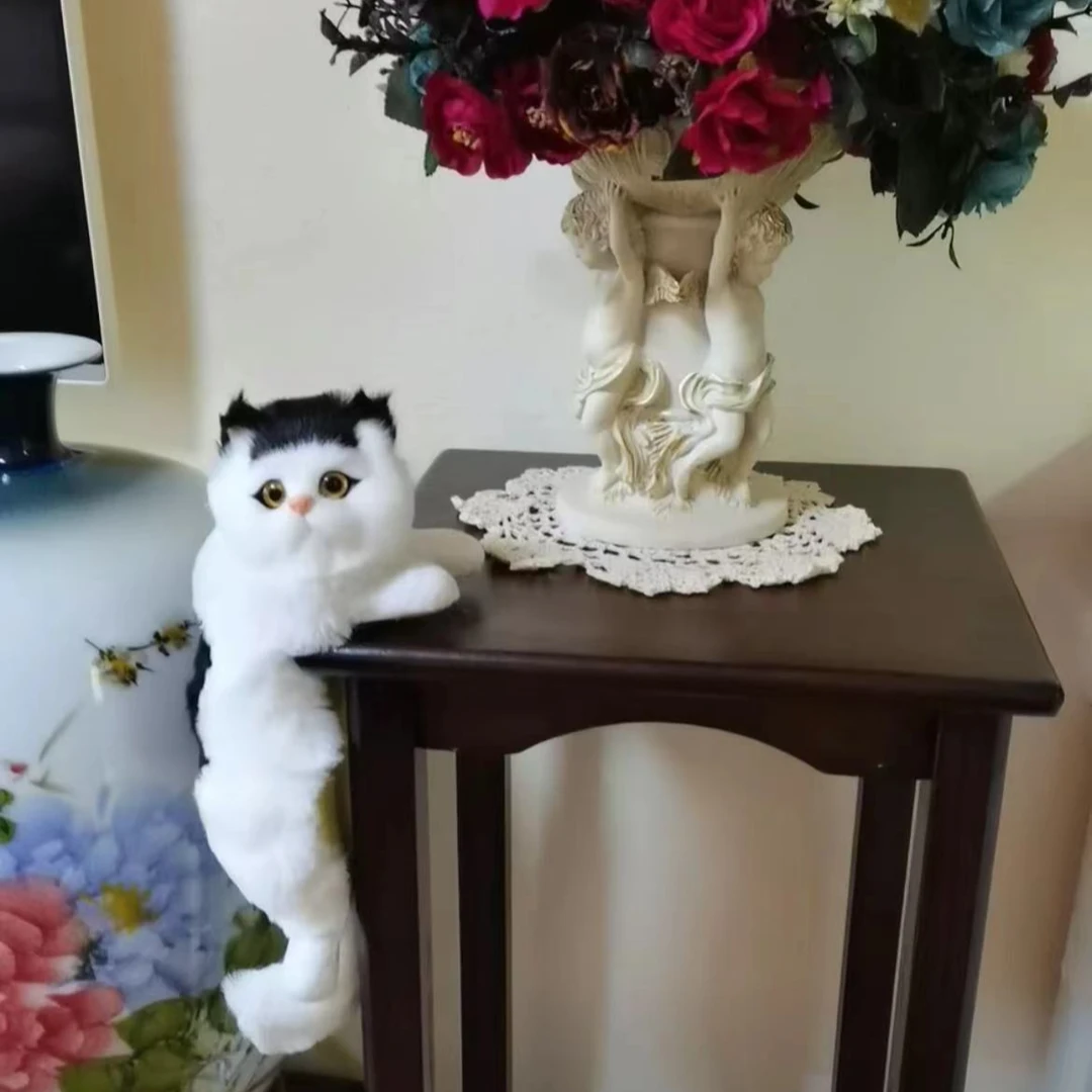 毛绒玩具仿真猫咪摆件手工艺品创意礼物电视猫挂猫室内装饰摆件