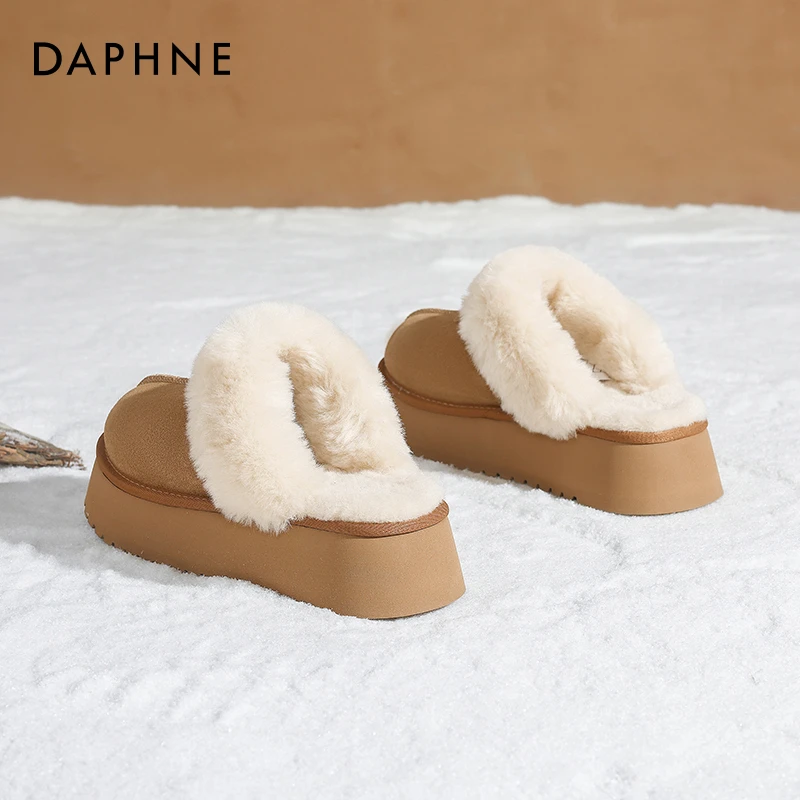 达芙妮雪地靴女2025新款冬季厚底毛毛半拖鞋加绒加厚保暖面包棉鞋