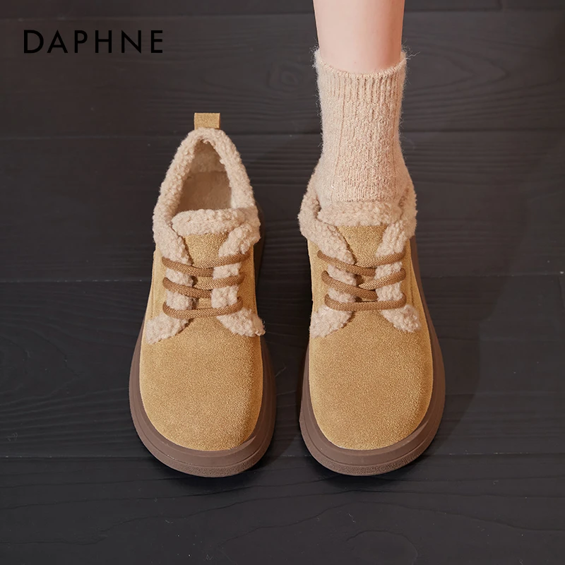 达芙妮加绒乐福鞋女2025新款秋冬季复古勃肯鞋羊羔绒保暖毛毛棉鞋