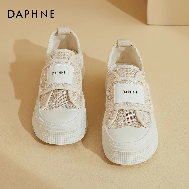 达芙妮渔夫鞋女2025春夏小香风网面透气休闲帆布鞋厚底小白鞋