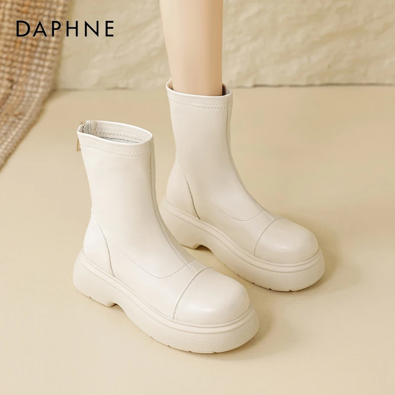 达芙妮厚底法式小短靴女2025新款秋冬切尔西中筒弹力瘦瘦马丁靴子