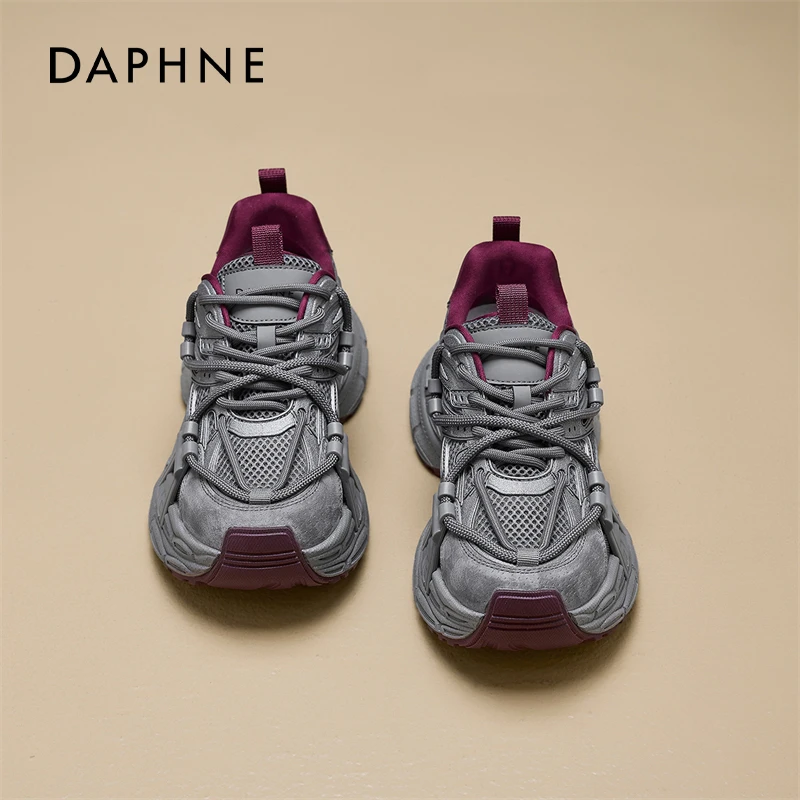 达芙妮灰色老爹鞋女2025新款春秋复古脏脏鞋高级感百搭厚底运动鞋