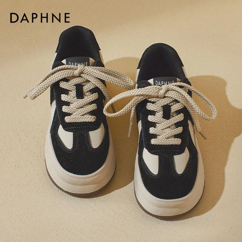 达芙妮黑白熊猫鞋女2025春季休闲板鞋厚底百搭复古小众德训鞋