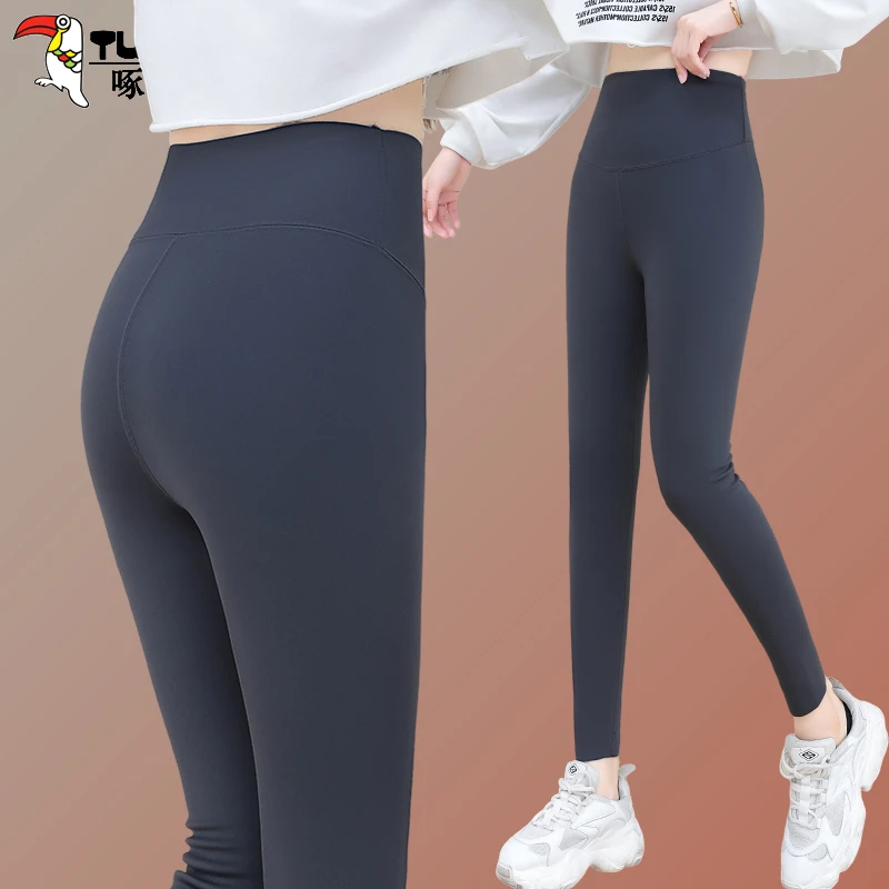 【官方】啄木鸟灰色打底裤女秋新款高腰显瘦鲨鱼裤外穿瑜伽弹力裤子