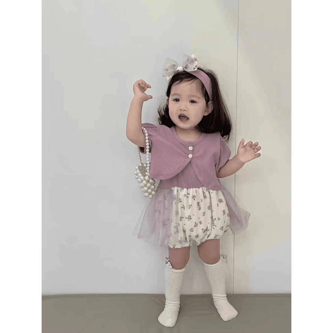 1宝宝夏季衣服套装简约吊带纱超洋气碎花开衫包屁衣婴儿两件套外