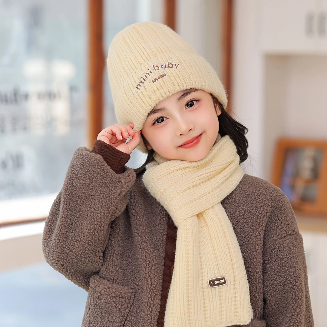 儿童帽子围巾套装冬季女童保暖帽韩版男童针织帽宝宝毛线帽潮秋冬