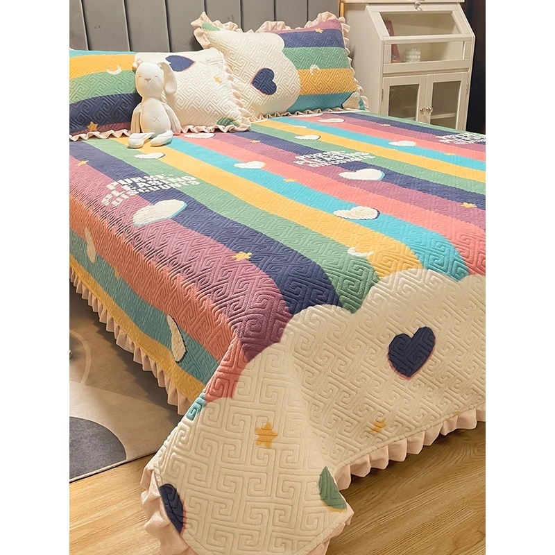 加厚牛奶绒夹棉床盖三件套2022新款春秋榻榻米水晶绒床单专用炕盖