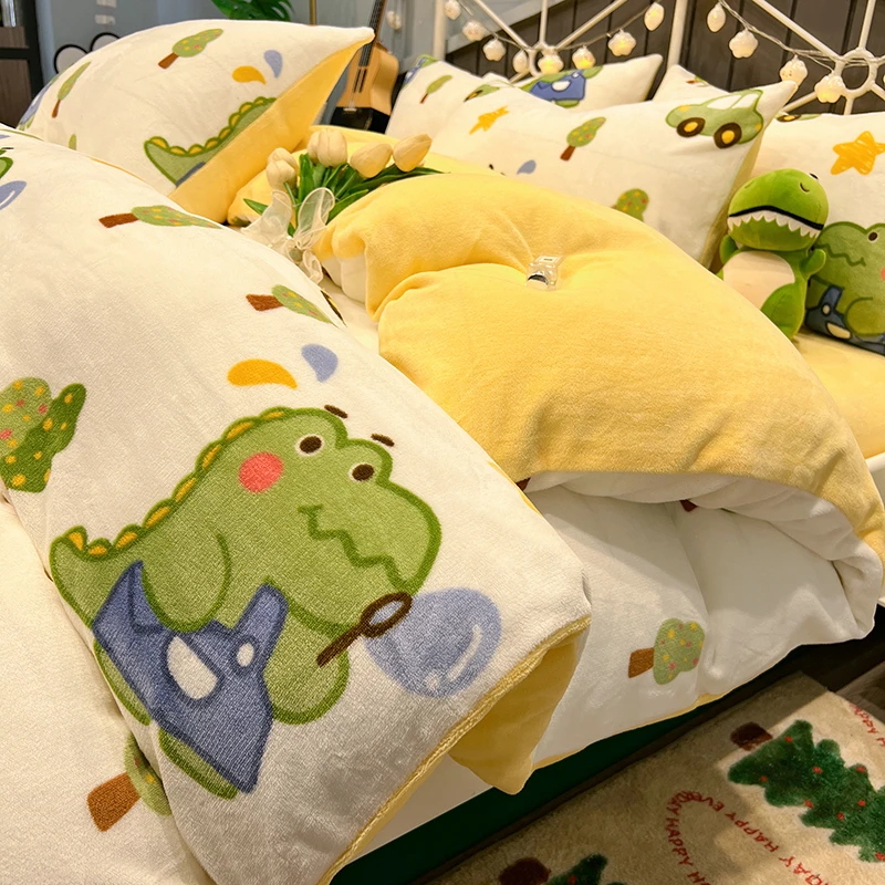 冬季双面加绒牛奶珊瑚绒床上四件套床品法兰绒三件套床组被套床笠