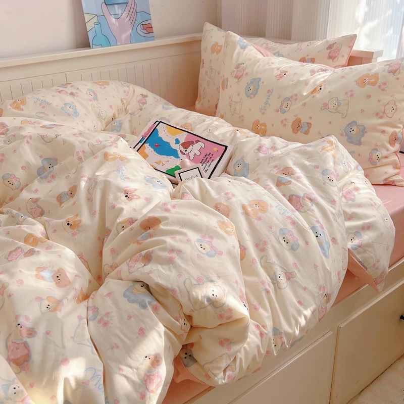 纯棉四件套100%全棉可爱风床单床笠款被套被罩4三件套床上用品