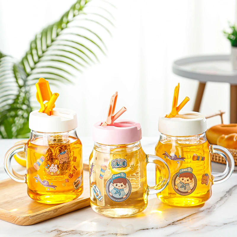 新疆包邮-花茶杯子创意高颜值玻璃杯吸管杯茶水分离杯带盖大容量