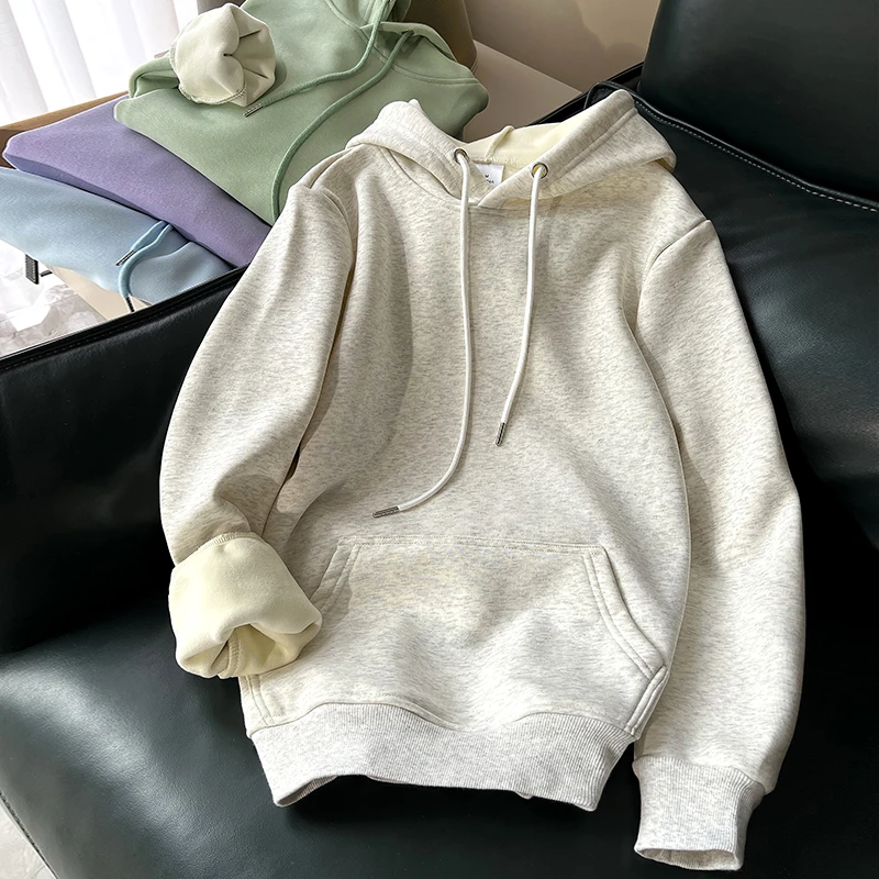 2025春秋新款卫衣女加绒冬连帽宽松薄款大码正肩美式加厚复古外套