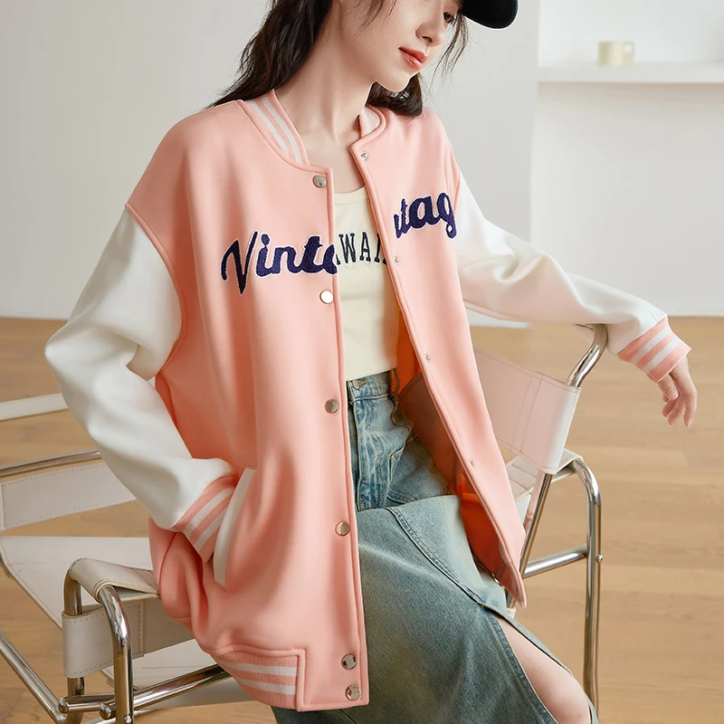 美式复古棒球服潮ins2025款秋冬款小众高级感休闲卡通熊外套女