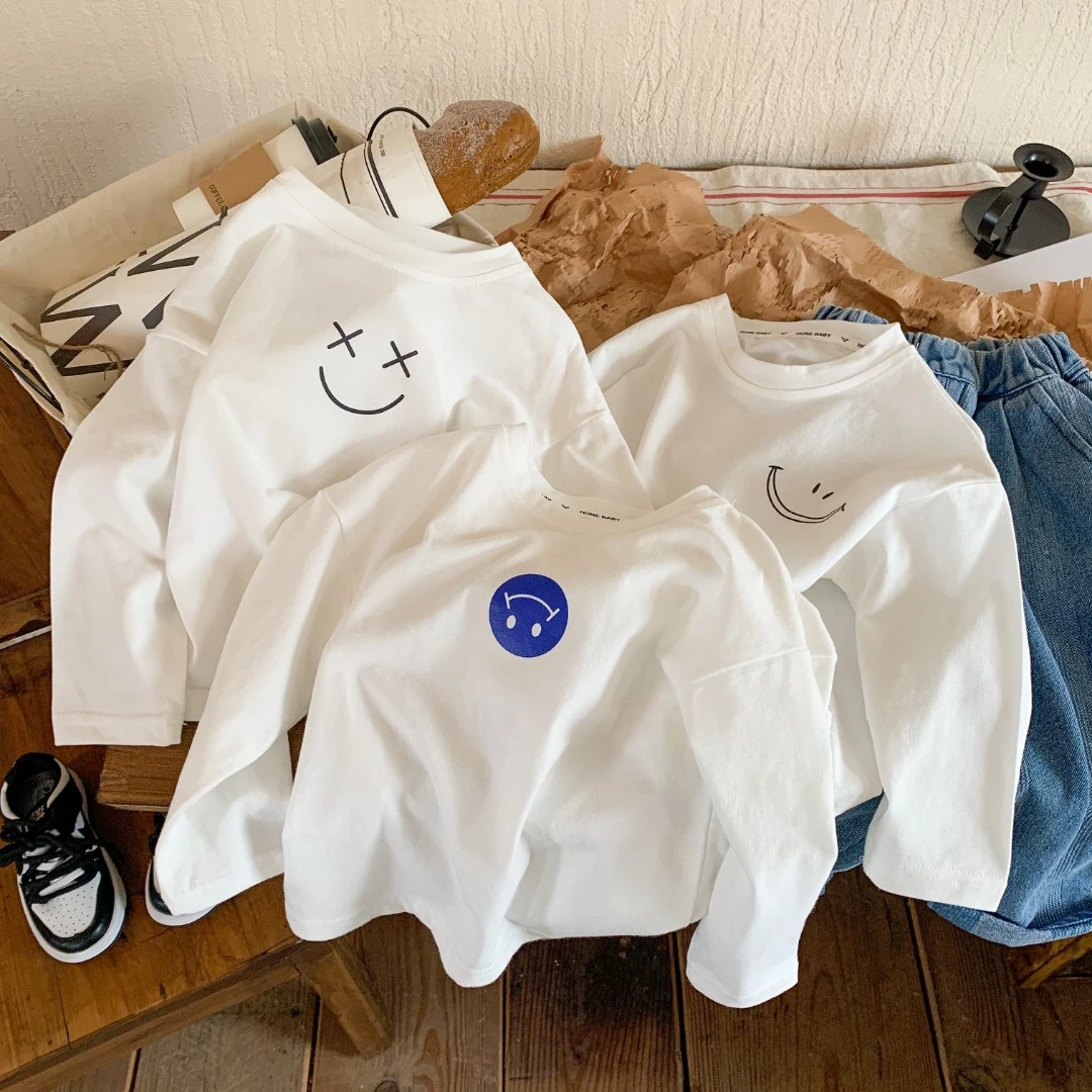 {nana}儿童纯棉白T恤男女童长袖上衣秋衣春秋新款打底衫潮简约