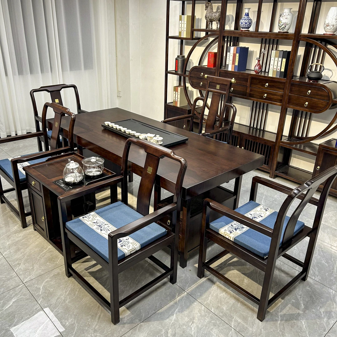 新中式乌金木大板茶台家用茶桌多功能实木大板桌