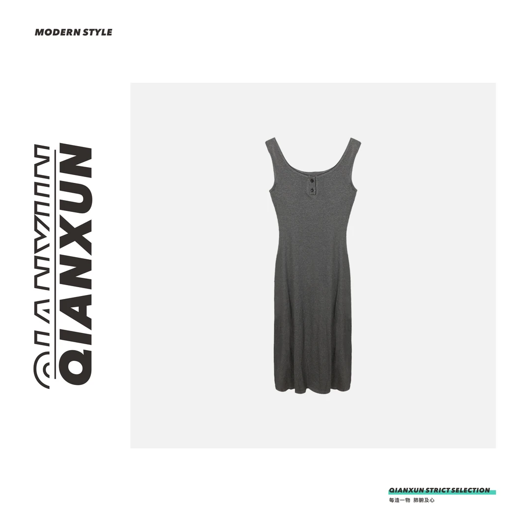 「慵懒出街」法式经典复古气质休闲纯色无袖吊带连衣裙女C4LYQ5038A