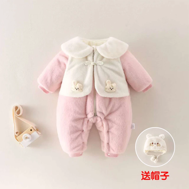 婴儿衣服冬装可爱套装女宝宝冬季加厚连体衣保暖外出服新生儿冬季