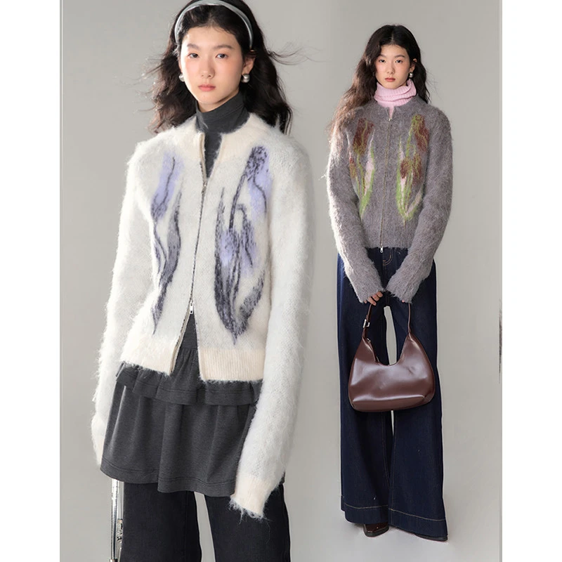 《王雪糕专属》有耳uare原创设计 苔原郁金香 芝麻底提花混纺外套