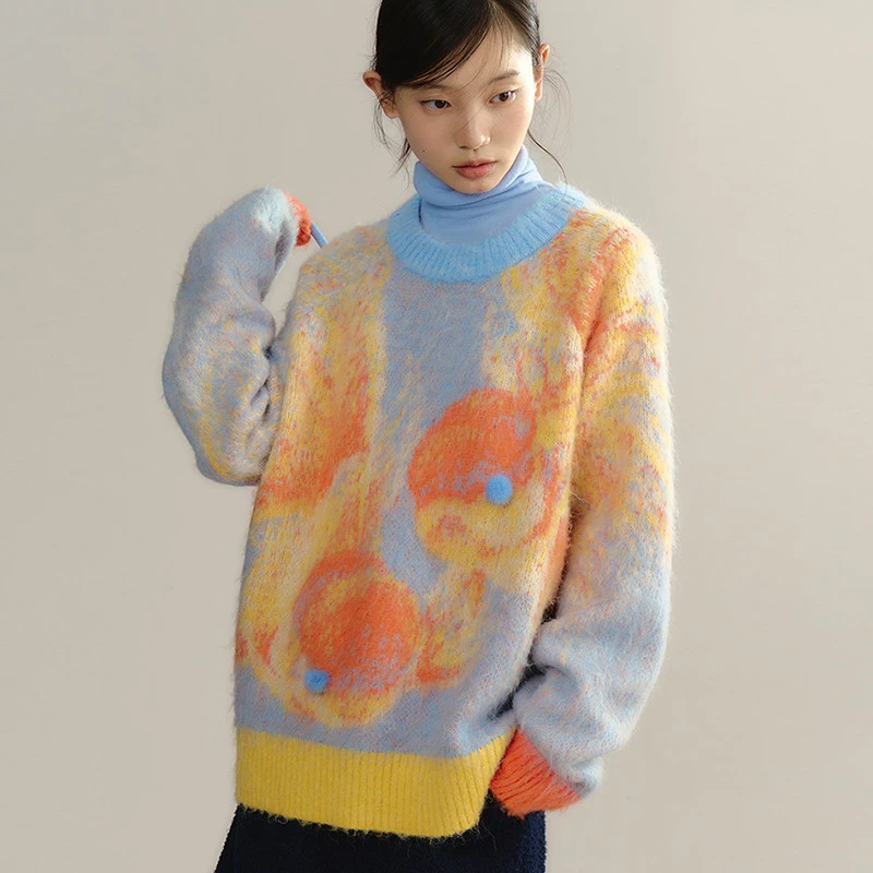 有耳uare原创设计 美妙小金 混纺金鱼宽松套头毛衣