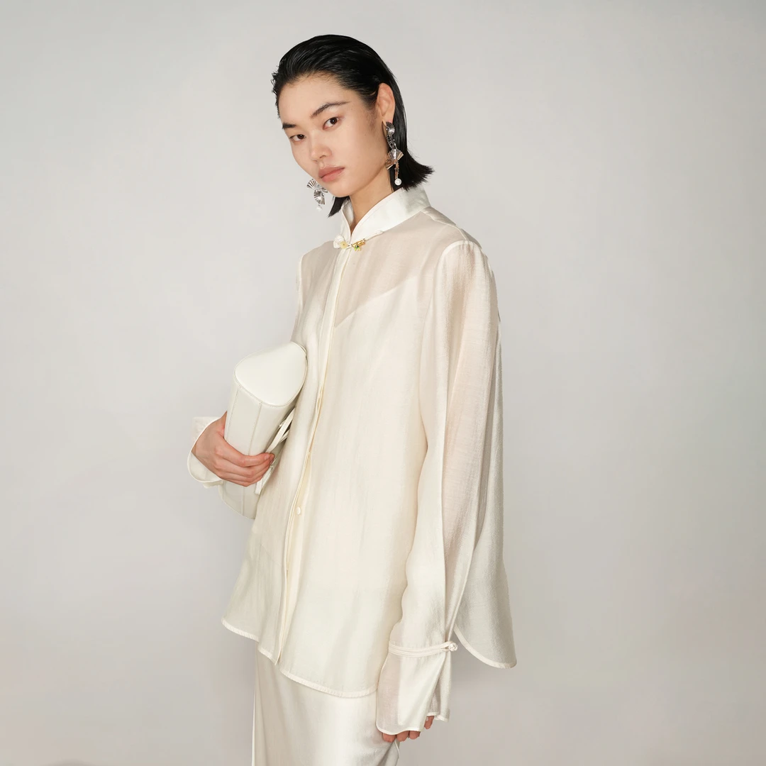 LYNEE 国风手工盘扣微通透肌理感衬衫女新中式上衣 LGD2EAW016