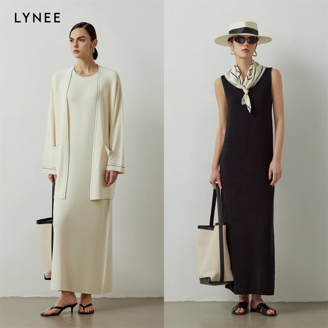 LYNEE 撞色背心式弹力无袖针织连衣裙女显瘦长裙 LGD2ESK066