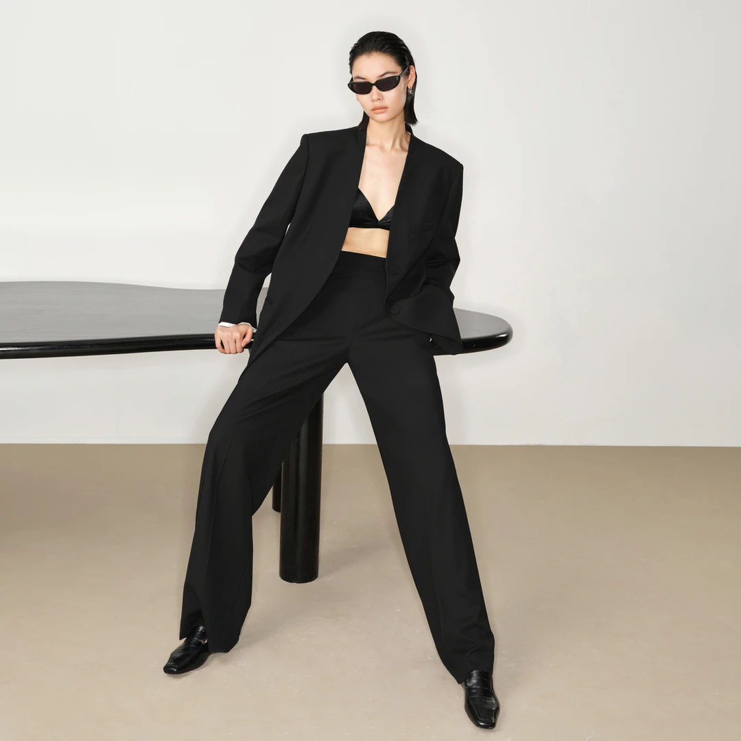 LYNEE 【黑标】精纺羊毛阔腿裤西装裤 LGD2EAW026