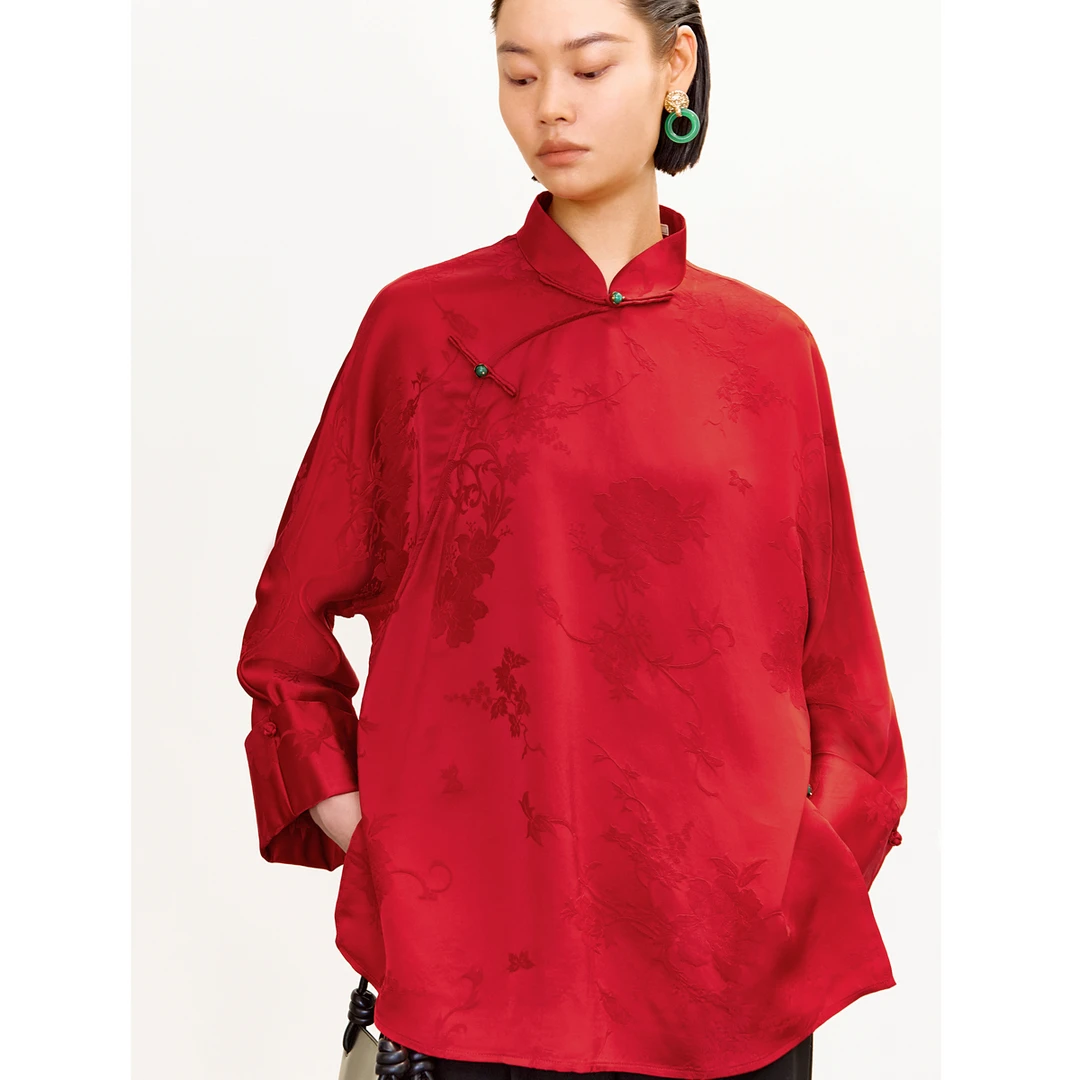 LYNEE【黑标系列】国风立领盘扣暗纹提花宽松上衣 LGD2EAW067