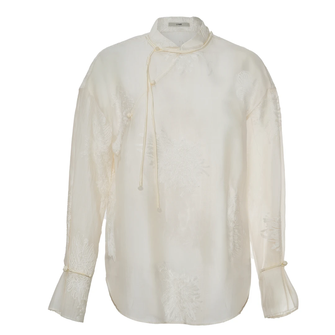 LYNEE 新中式清透感花卉刺绣立领国风盘扣衬衫女 LGD2ESW281